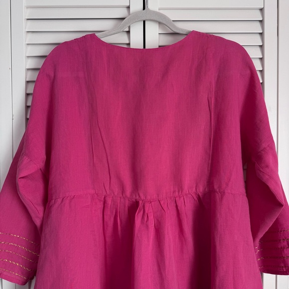 Gudrun Sjoden Linen Blend Pink Oversized Tunic Dress Gold Embroidery Medium NWT - Picture 5 of 7